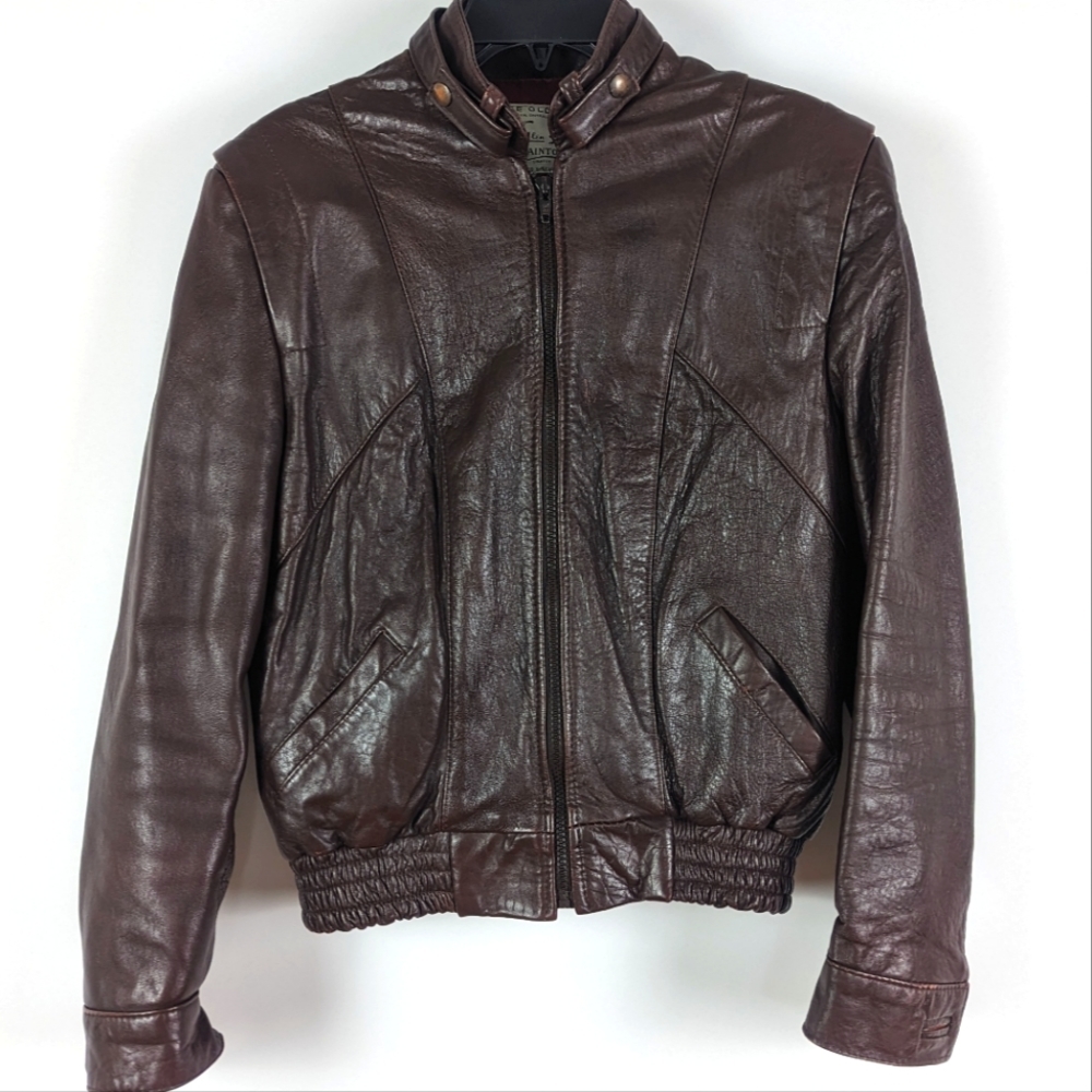 THE Old Mill Glen Laine by Bainton Vintage Brown Moto Bomber Leather Jac…